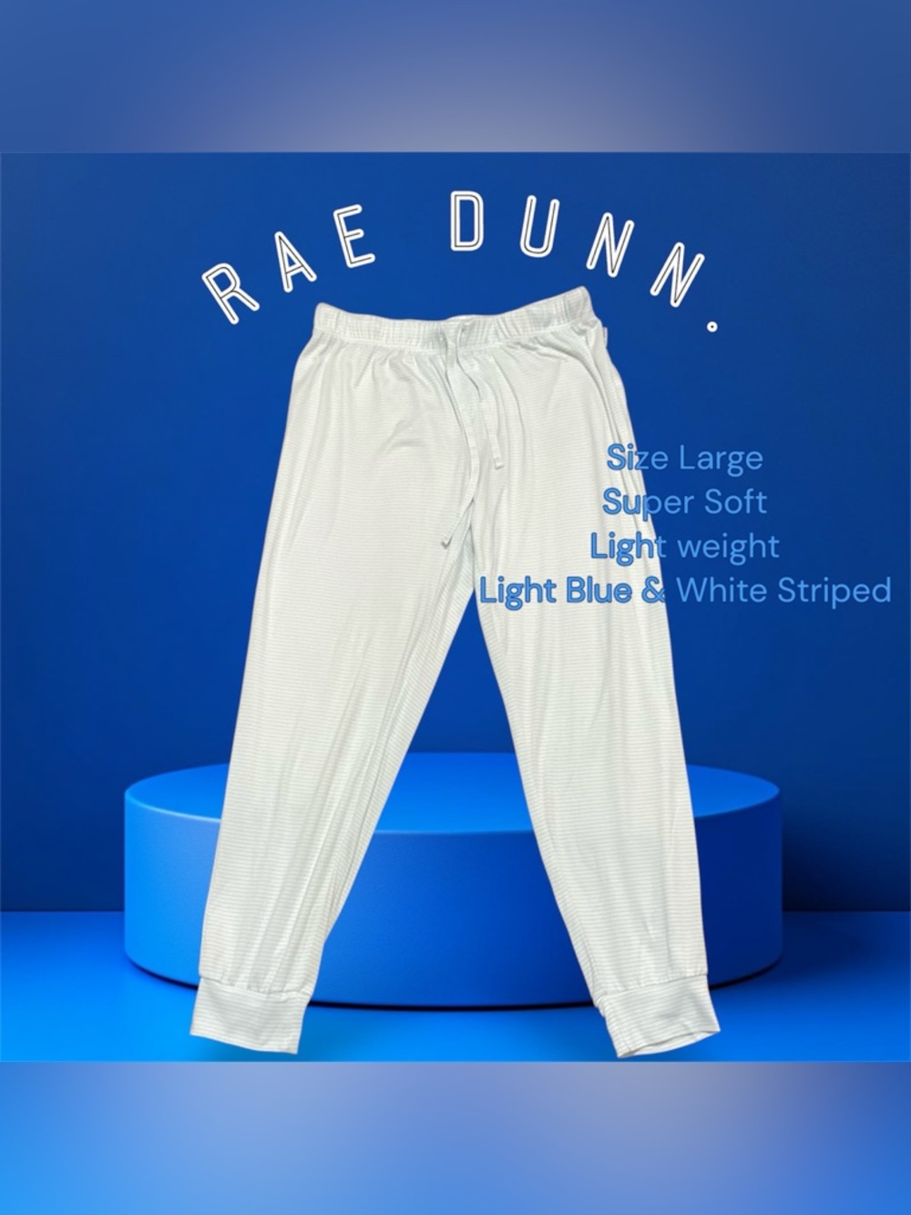 Rae Dunn Light Blue & White Striped Lounge Pants PJs Pajama Luxury Sleep Large